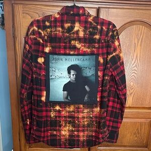 John Mellencamp graphic bleached upcycled flannel tee One of a Kind